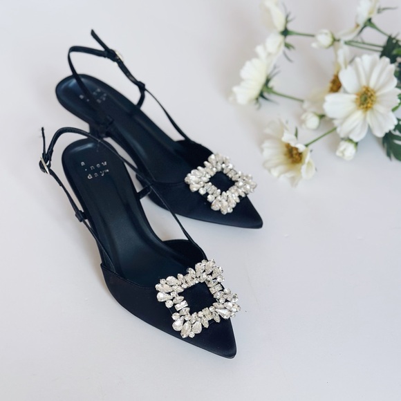 Target Shoes - Target A New Day Elegant Black Slingback Heels Embellished Buckle